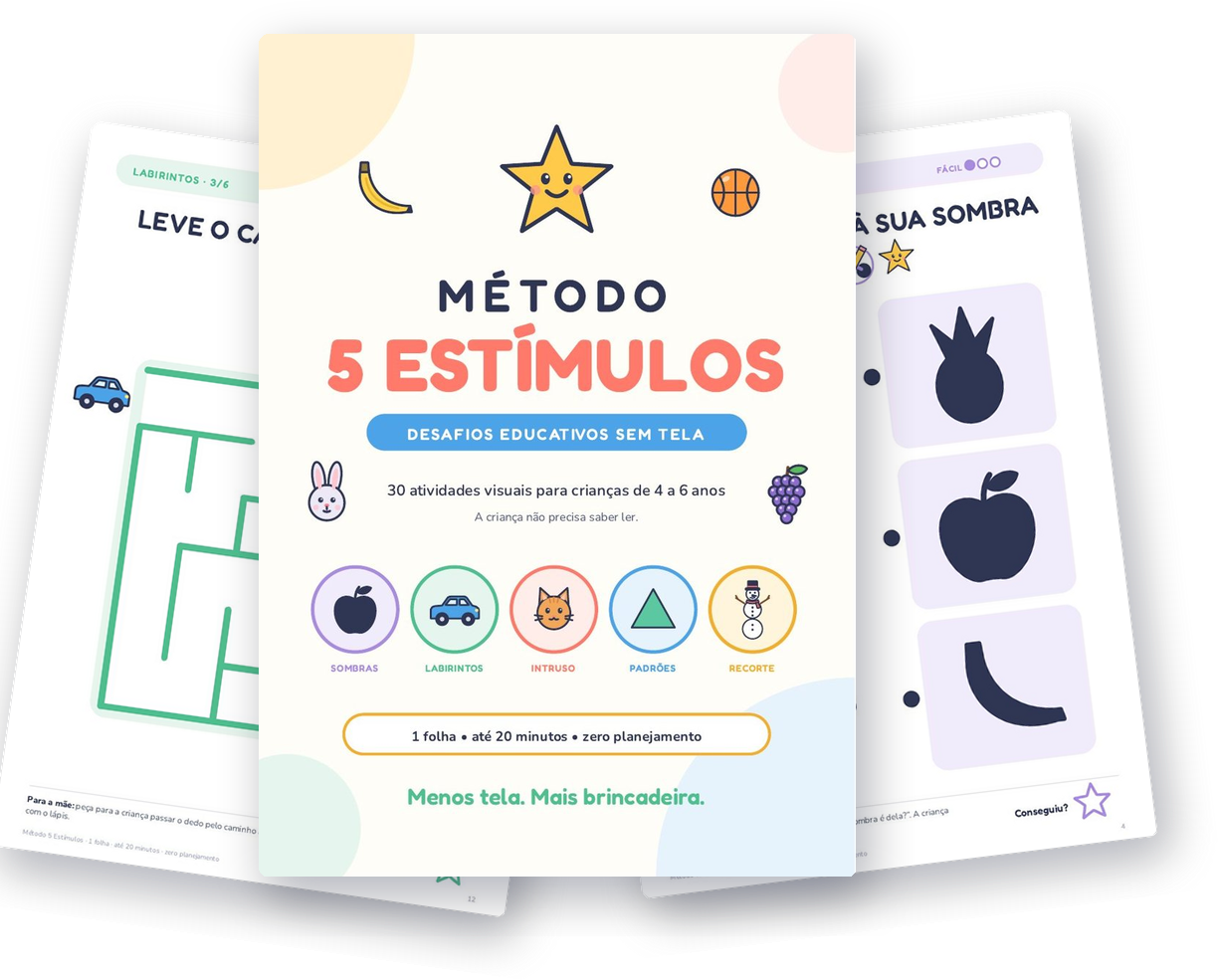 Capa e páginas de atividades do Método 5 Estímulos